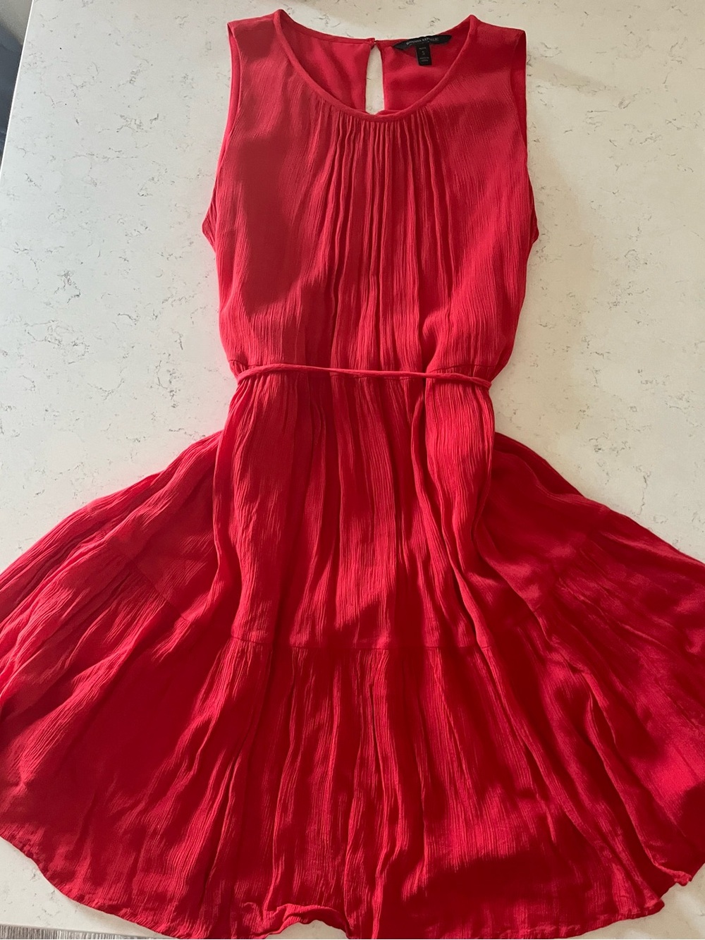 Banana Republic Red Sleeveless Pleated Midi Dress with Waist Tie